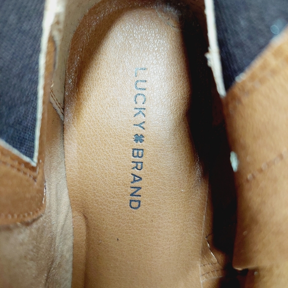 New Lucky Brand Zorlina Brown Suede Leather Wedge Booties V124 - Picture 10 of 12